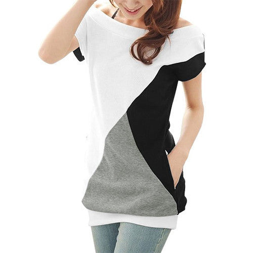 Allegra K Women Boat Neck Short Sleeve Color Block Tee Shirts - shop-demo