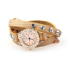 ABC® Leather Bracelet Rhinestone Rivet Chain Quartz Wrist Watch (Brown) -  - 2